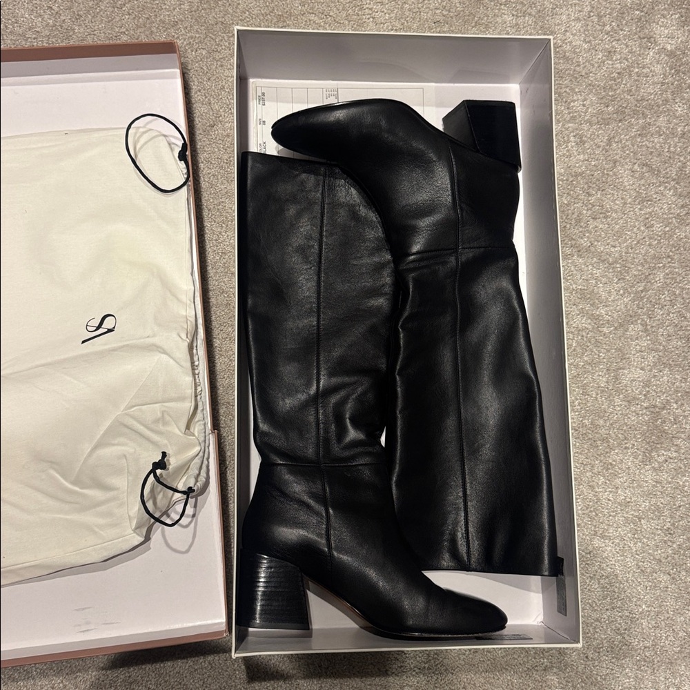 Via Spiga Black Leather Knee High Heeled Boots